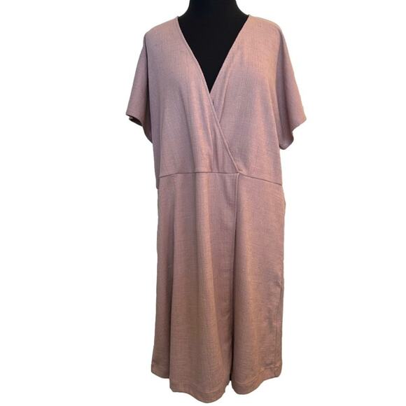 Madewell Texture Thread Wrap Dress Faded Mauve Stretch Sz 2X Casual Office M9235 - Picture 2 of 12